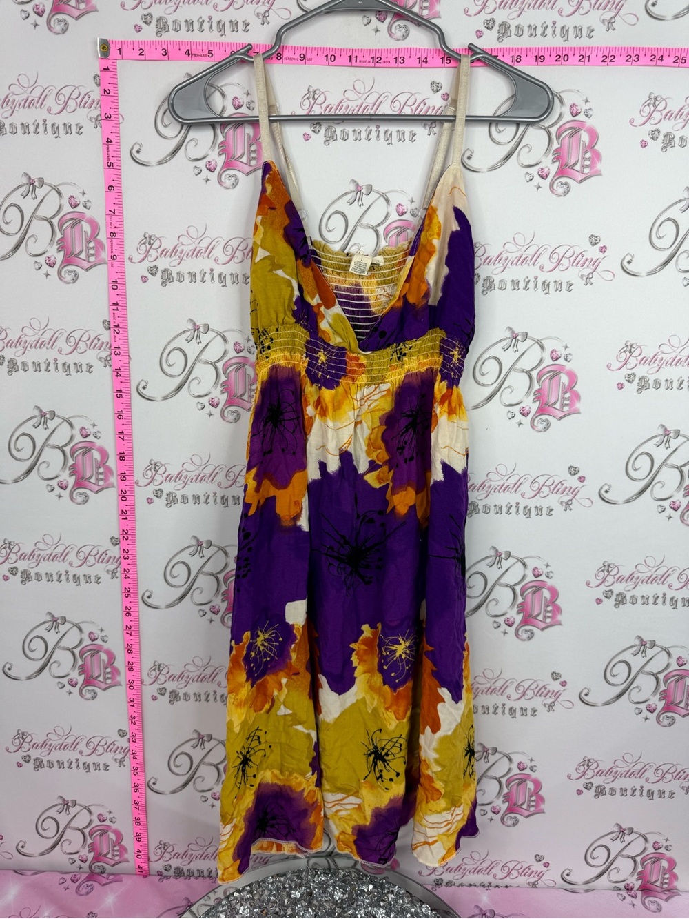 Derek Heart dress smocked Purple & Mustard Floral Sundress